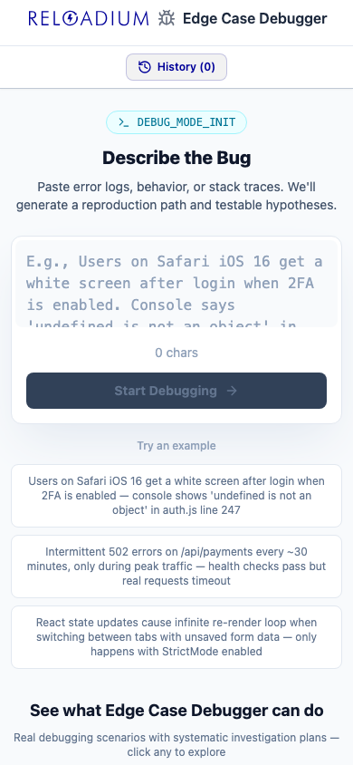 Edge Case Debugger mobile light