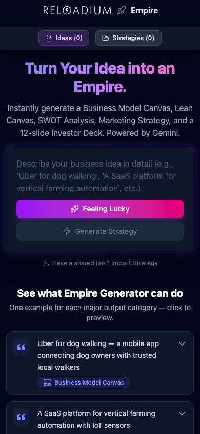 Empire Generator mobile dark