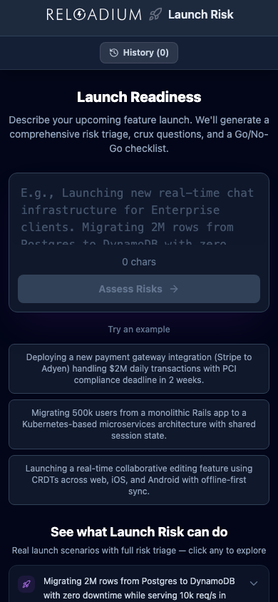 Launch Risk mobile dark