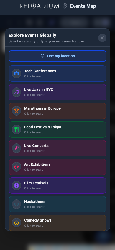 Events Map mobile dark