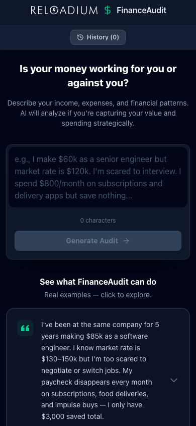 FinanceAudit mobile dark