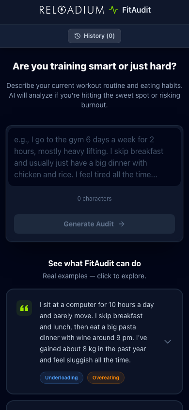 FitAudit mobile dark