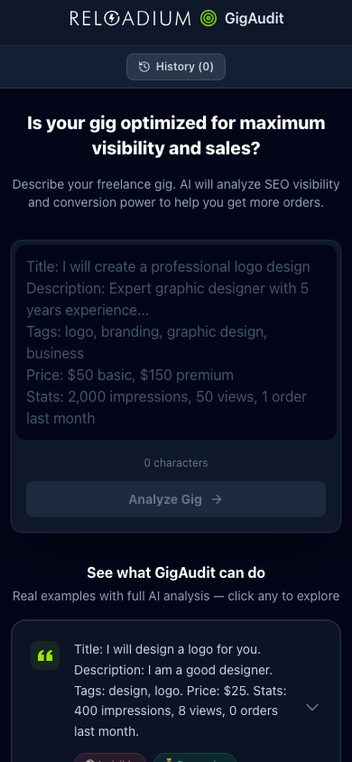 GigAudit mobile dark