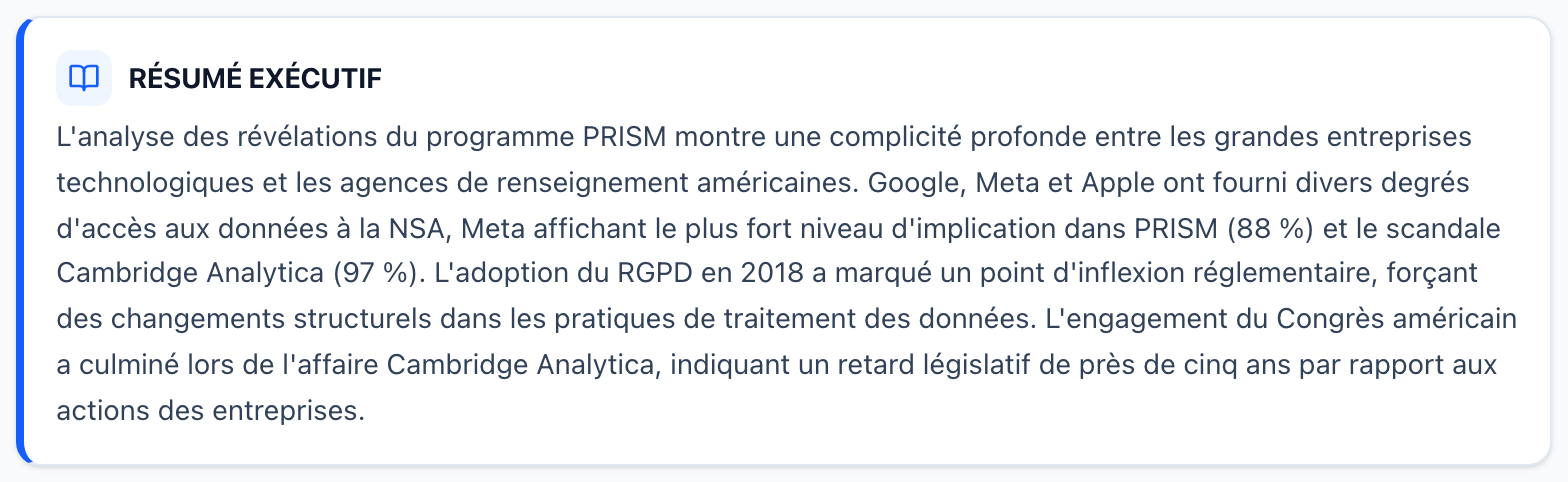 Résumé exécutif des conclusions de l'enquête