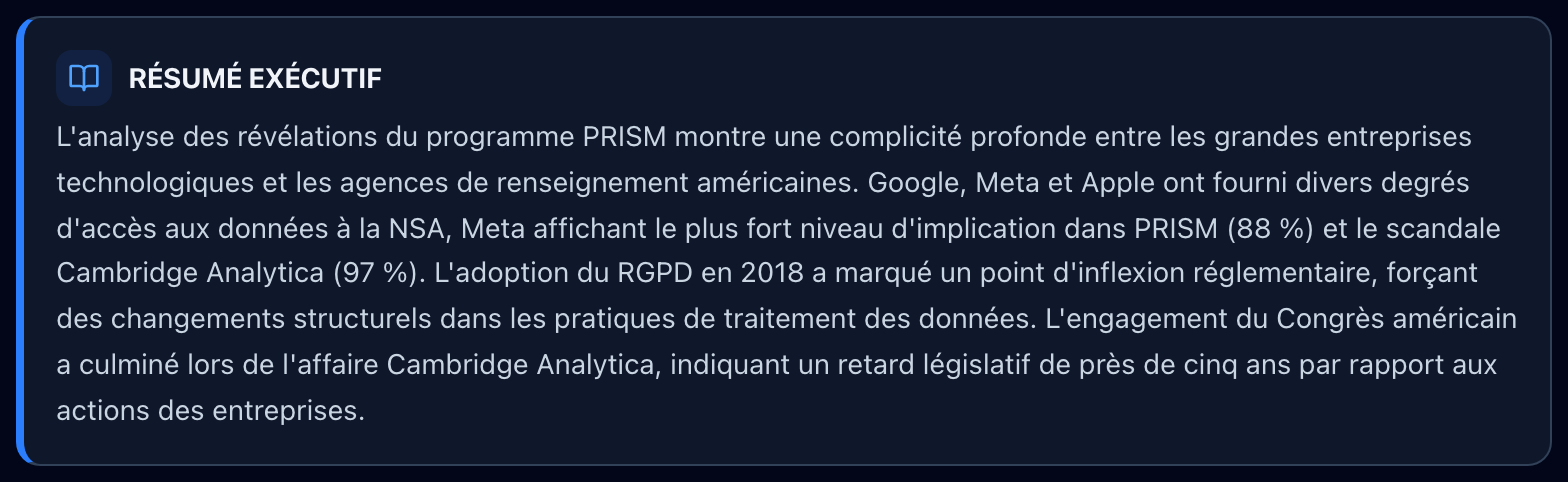Résumé exécutif des conclusions de l'enquête