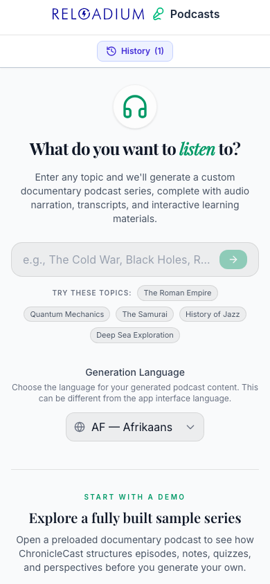 Reloadium Podcasts mobile light