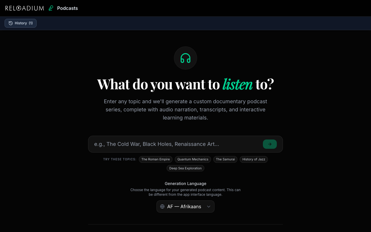 Reloadium Podcasts dark