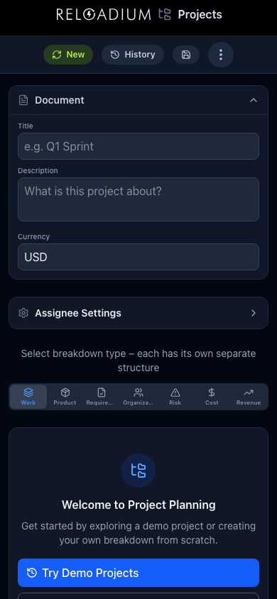 Projects mobile dark