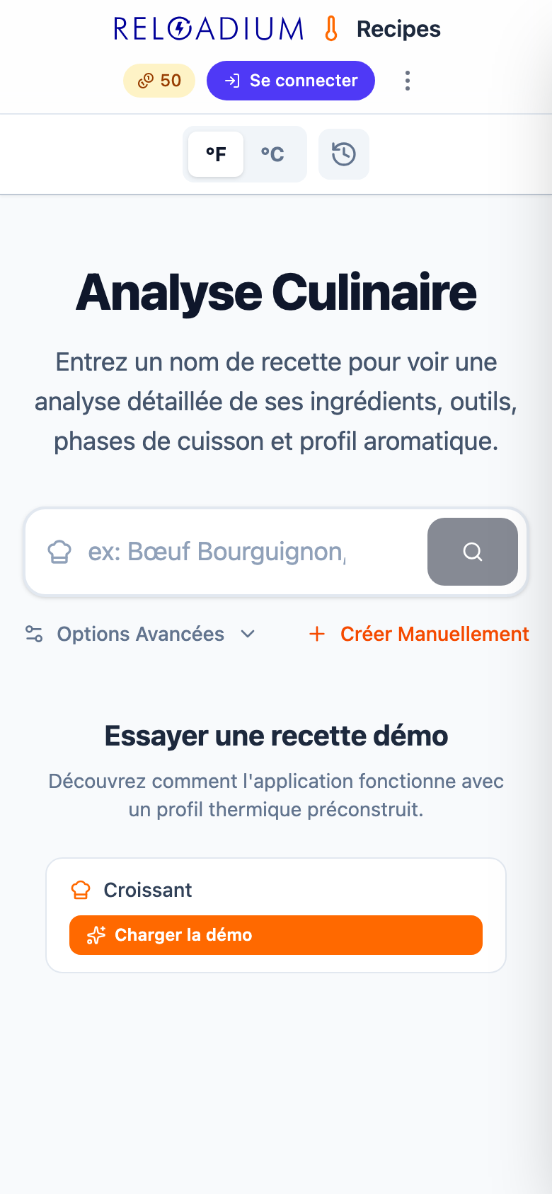 Screenshot of Reloadium Recipes on mobile (light)