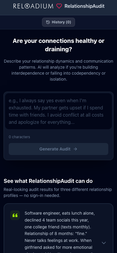 RelationshipAudit mobile dark