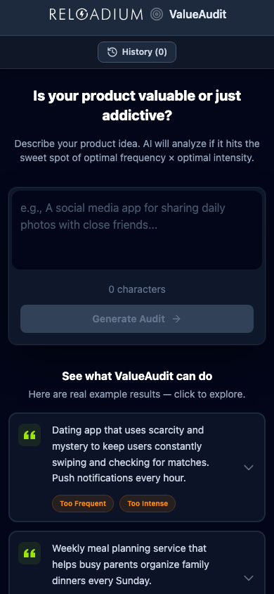 ValueAudit mobile dark