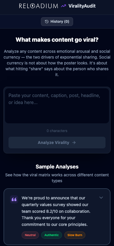 ViralityAudit mobile dark